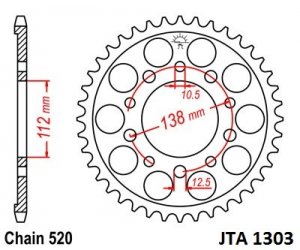 Hliníková řetězová rozeta JT 44 zubů, 520